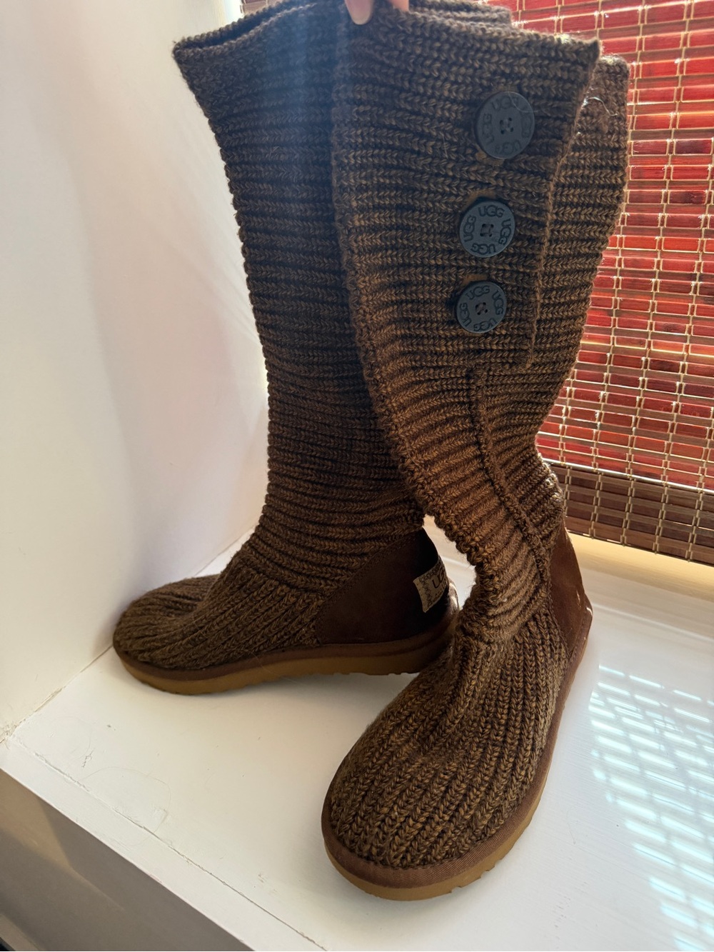 UGG Brown Knit Button Tall Boots